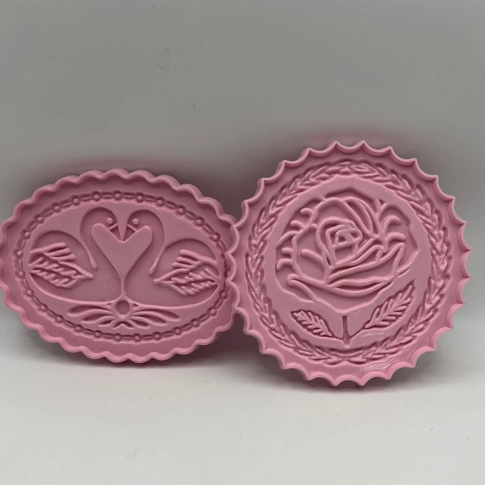 Rose and Swans Pink Press for Butter Cookies Fondant Baking Vtg
